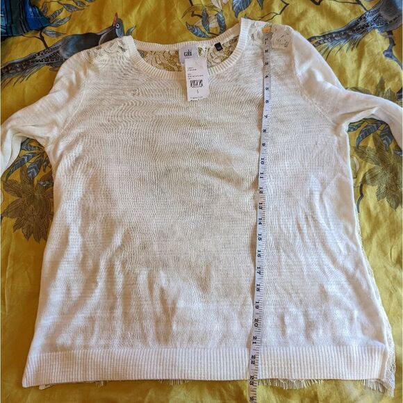 Cabi Sophia White Long Sleeve Sheer Lace Back Crew Neck Light Sweater Sz S Nwt - Picture 5 of 5